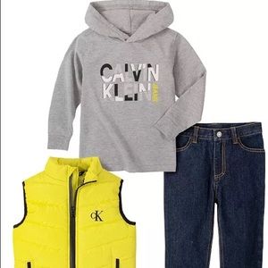 Calvin Klein Toddler Boys Nylon Vest with Hooded Long Sleeve Tee and Denim Pant